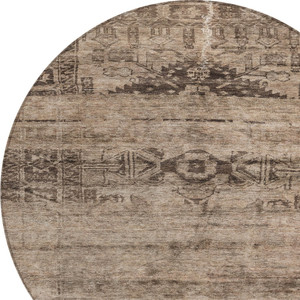 8' Brown And Taupe Round Medallion Washable Indoor Outdoor Area Rug