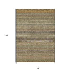 10' X 14' Khaki Striped Washable Non Skid Indoor Outdoor Area Rug