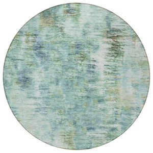 8' Teal Blue Green And Ivory Round Abstract Washable Indoor Outdoor Area Rug