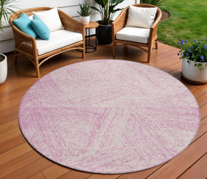 8' Pink And Ivory Round Abstract Washable Indoor Outdoor Area Rug - Pink, Ivory