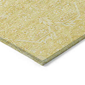 8' Gold Round Floral Washable Indoor Outdoor Area Rug