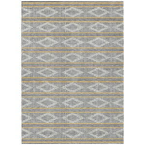 9' X 12' Gray Ivory And Brown Geometric Washable Indoor Outdoor Area Rug