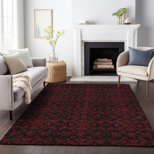 10' X 14' Red And Black Medallion Washable Indoor Outdoor Area Rug
