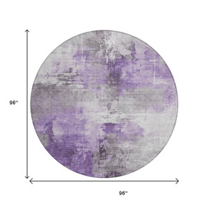8' Purple Eggplant And Ivory Round Abstract Washable Indoor Outdoor Area Rug