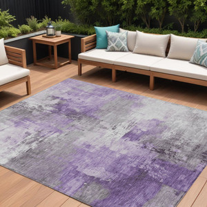 8' X 10' Purple Eggplant And Ivory Abstract Washable Indoor Outdoor Area Rug