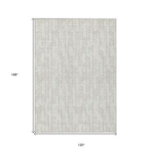 10' X 14' Ivory And Beige Tribal Washable Indoor Outdoor Area Rug