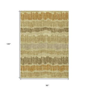 8' X 10' Gold Brown And Gray Striped Washable Indoor Outdoor Area Rug