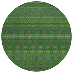 8' Round Fern Green Round Striped Washable Non Skid Indoor Outdoor Area Rug