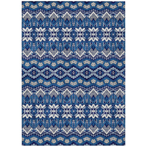 10' X 14' Navy Blue And Ivory Moroccan Washable Indoor Outdoor Area Rug