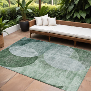 10' X 14' Mint Green And Fern Green Geometric Washable Indoor Outdoor Area Rug