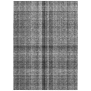 10' X 14' Gray Plaid Washable Non Skid Indoor Outdoor Area Rug Transitional Style - Gray Color