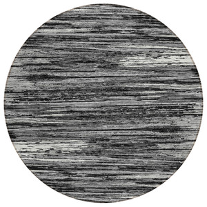 8' Black And Ivory Round Striped Washable Indoor Outdoor Area Rug - 608219143510