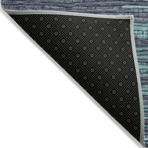 8' Teal Blue And Gray Round Striped Washable Indoor Outdoor Area Rug - 880016457759