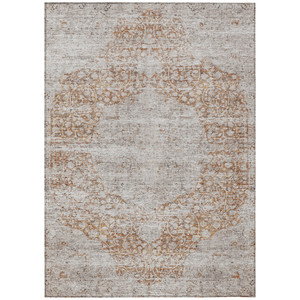 8' X 10' Copper And Beige Floral Washable Indoor Outdoor Area Rug - 880016431261