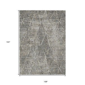 9' X 12' Gray Beige And Black Geometric Washable Indoor Outdoor Area Rug