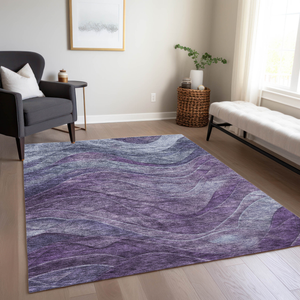 8' X 10' Purple And Gray Abstract Washable Indoor Outdoor Area Rug