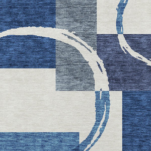 9' X 12' Blue And Ivory Geometric Washable Indoor Outdoor Area Rug Modern Style - Blue, Ivory Color