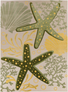 9' X 12' Green Yellow Blue Ivory And Dark Green Starfish Indoor Outdoor Area Rug