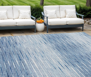 10' X 14' Navy Blue And Sky Blue Abstract Washable Indoor Outdoor Area Rug - 608219327057