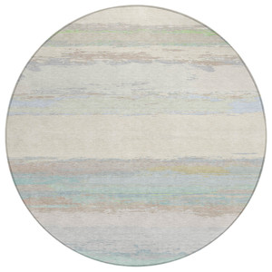 8' Ivory Round Abstract Washable Indoor Outdoor Area Rug