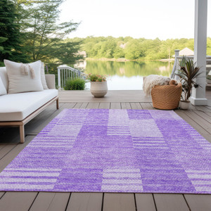 10' X 14' Lavender And Purple Striped Washable Indoor Outdoor Area Rug