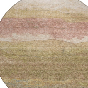8' Tan And Beige Round Abstract Washable Indoor Outdoor Area Rug - Tan, Beige