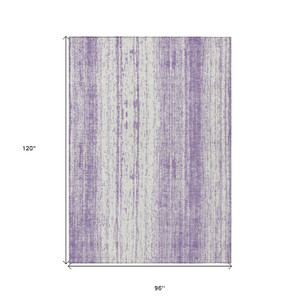 8' X 10' Purple And Ivory Striped Washable Indoor Outdoor Area Rug