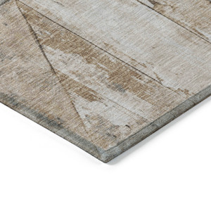 8' Copper And Gray Round Geometric Washable Indoor Outdoor Area Rug