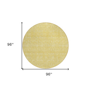 8' Yellow Gold And Ivory Round Floral Washable Indoor Outdoor Area Rug