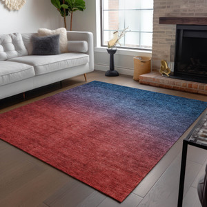 10' X 14' Navy Blue Red And Eggplant Ombre Washable Indoor Outdoor Area Rug