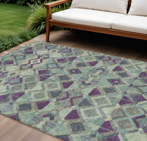 8' X 10' Blue And Purple Geometric Washable Indoor Outdoor Area Rug