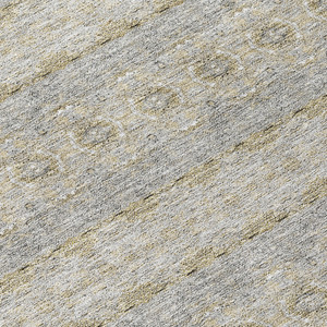 8' Silver Gray And Gold Round Floral Medallion Washable Indoor Outdoor Area Rug