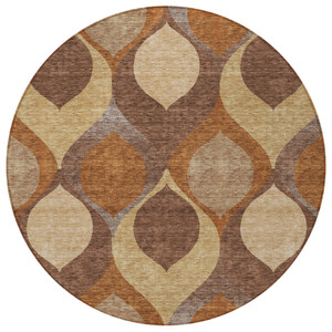 8' Copper Beige And Taupe Round Ogee Washable Indoor Outdoor Area Rug