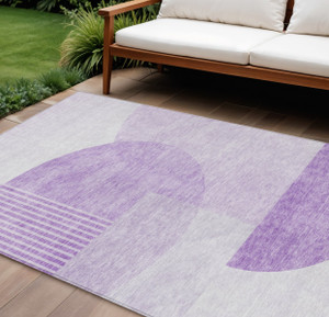 10' X 14' Purple And Lavender Geometric Washable Indoor Outdoor Area Rug