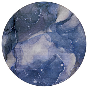 8' Round Blue Round Abstract Washable Non Skid Indoor Outdoor Area Rug - 606114951810