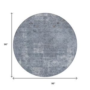 8' Blue And Gray Round Abstract Washable Indoor Outdoor Area Rug