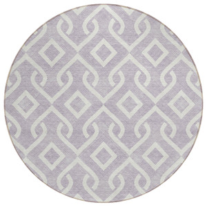 8' Lavender And Ivory Round Geometric Washable Indoor Outdoor Area Rug