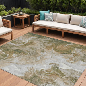 8' X 10' Brown And Ivory Abstract Washable Indoor Outdoor Area Rug - 880016395044