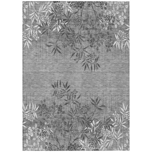 8' X 10' Gray Charcoal And Ivory Floral Washable Indoor Outdoor Area Rug