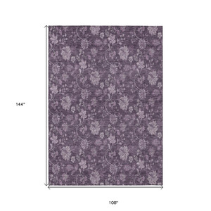 9' X 12' Plum Purple And Lavender Floral Washable Indoor Outdoor Area Rug