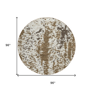 8' Brown And Ivory Round Abstract Washable Indoor Outdoor Area Rug Modern Style - Brown, Ivory Color