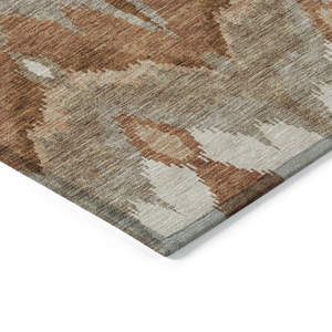 8' Orange Beige And Copper Round Ikat Washable Indoor Outdoor Area Rug
