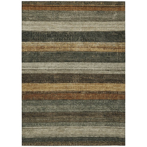 8' X 10' Khaki And Gold Striped Washable Indoor Outdoor Area Rug
