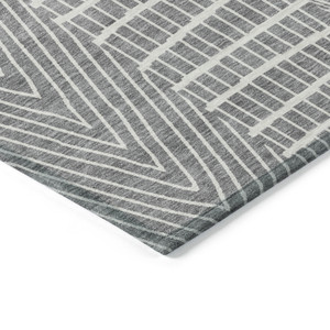 8' X 10' Gray And Ivory Geometric Washable Indoor Outdoor Area Rug Transitional Style - Gray, Ivory Color