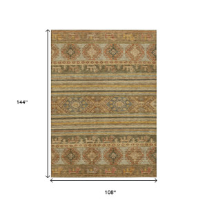 9' X 12' Beige Taupe And Gold Tribal Washable Indoor Outdoor Area Rug