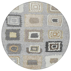 8' Gray Charcoal And Beige Round Geometric Washable Indoor Outdoor Area Rug