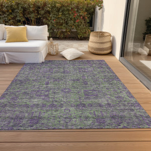 10' X 14' Fern Green And Purple Oriental Washable Indoor Outdoor Area Rug