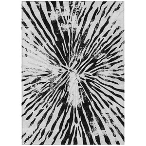 10' X 14' Ivory Black And Gray Abstract Washable Indoor Outdoor Area Rug