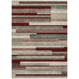 9' X 12' Merlot Burgundy And Beige Striped Washable Indoor Outdoor Area Rug