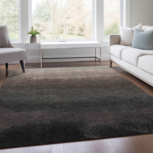 10' X 14' Black And Silver Ombre Washable Indoor Outdoor Area Rug